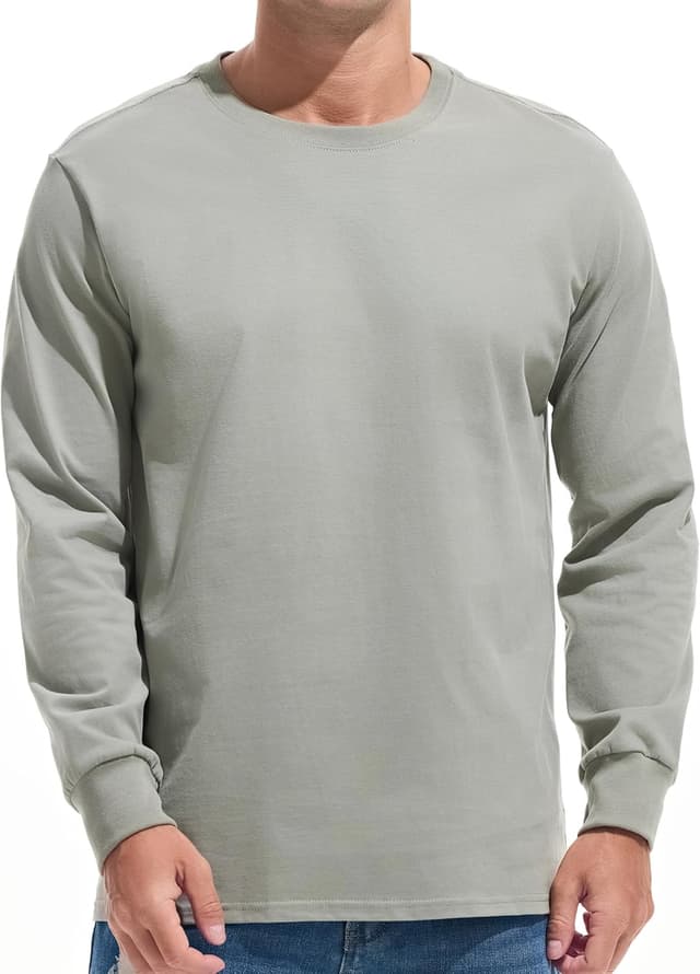 Detalle de VEIISAR Herren dickes Rundhals-Langarmshirt aus 100% Baumwolle (Heavy Duty, pre-shrink)