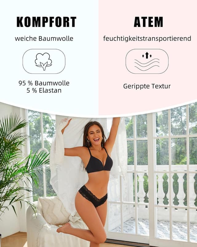 Detalle de FINETOO Damen Brazilian-Slip Unterhosen aus Baumwolle mit Spitze – Mehrpack (6)