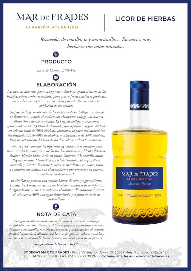 Detalle 2 de Mar de Frades Licor de Hierbas 700 ml