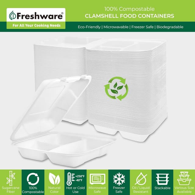 Detalle 2 de Freshware 8x8 Compostable Clamshell 🍱