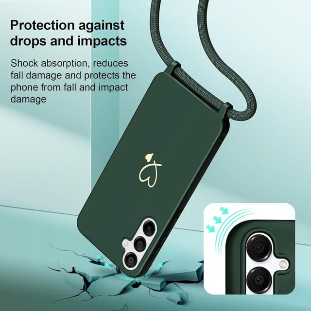 Detalle de Yichxu Handyband-Hülle für Samsung Galaxy A05s (Grün) mit Trageband und Kette, stoßfeste Liquid-Silikon/TPU-Schutzhülle