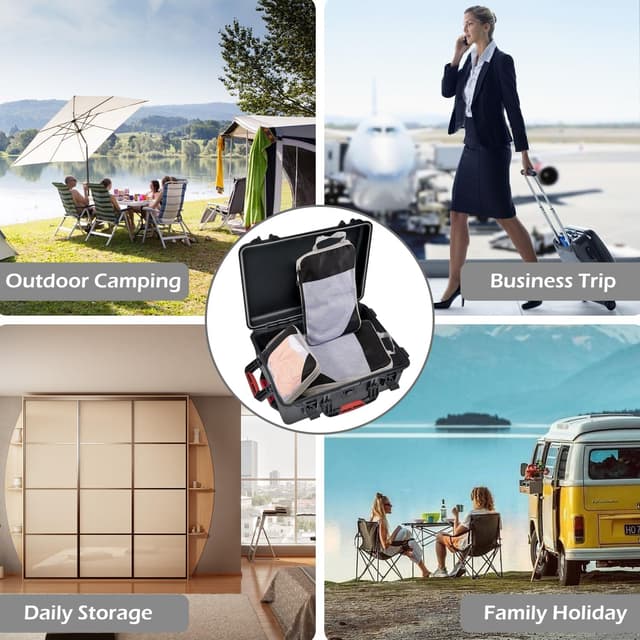 Thumbnail 6 de Organisateur de valise en nylon imperméable (3 pièces) avec cubes de rangement et sacs de compression de voyage, noir