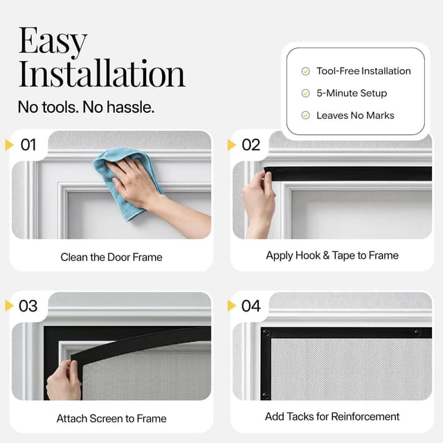 Detalle 2 de AUGO Magnetic Screen Door (38 x 83 in) — Self Sealing, Heavy Duty, Hands-Free Mesh Partition