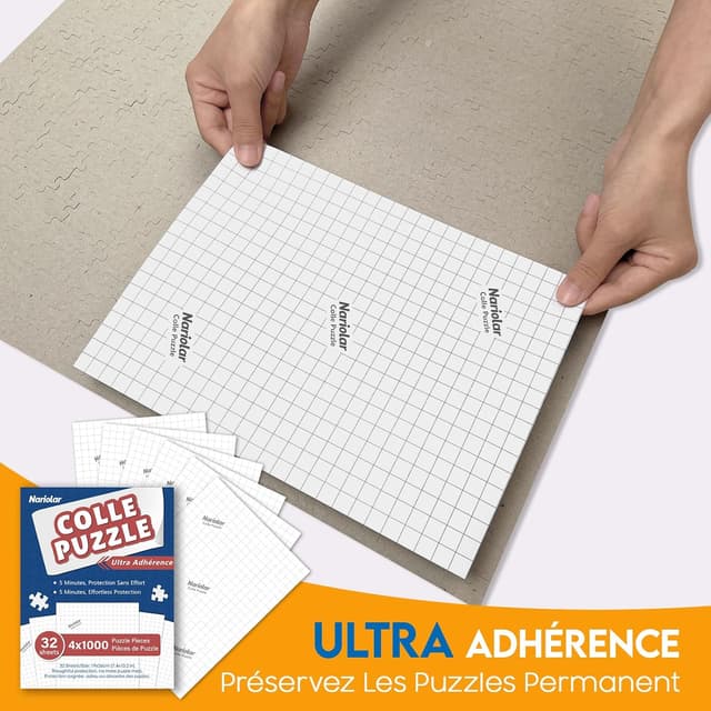 Detalle de Nariolar Colle Puzzle – Lot de 32 feuilles adhésives pour conserver jusqu’à 4000 pièces (4×1000)