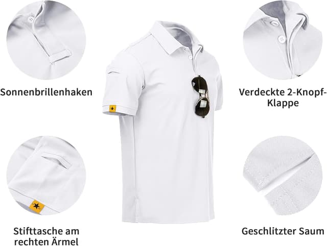 Detalle 2 de geeksport Herren-Poloshirt Kurzarm: Funktions-Polo für Golf, Outdoor & Freizeit