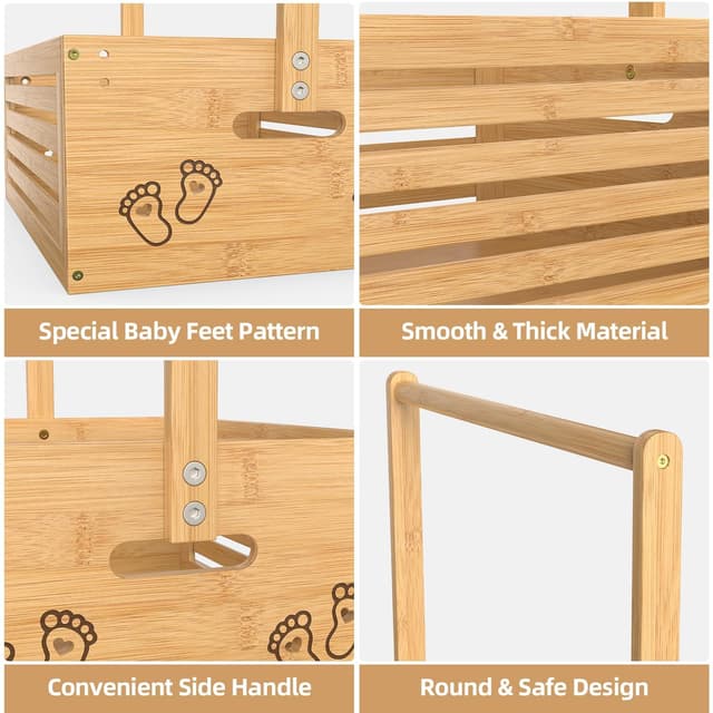 Detalle de BAMBOOHOMIE Neugeborenen-Geschenk-Holzkiste mit Griff – Baby-Geschenkkorb aus Bambus (Natur, groß)