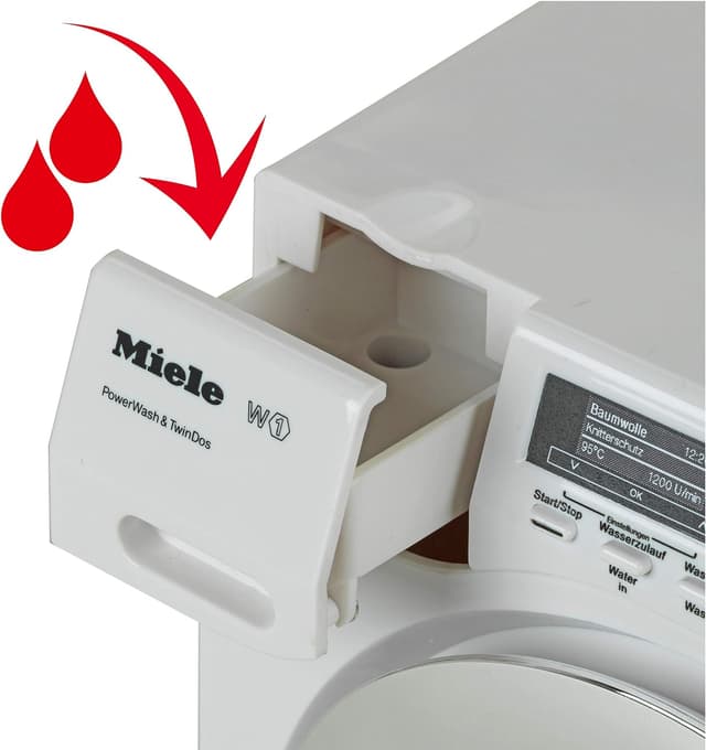Detalle de Theo Klein 6941 Miele Waschmaschine – Spielzeug-Waschmaschine mit Originalgeräuschen und drehender Trommel