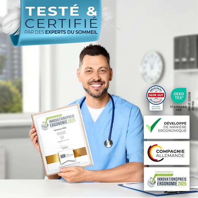 Detalle 2 de Glückstoff® Oreiller Ergonomique Allrounder en mousse à mémoire de forme, pour dormir sur le côté