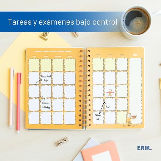 Detalle 2 de Grupo Erik Agenda escolar 2025-2026 Semana Vista A5 Garfield