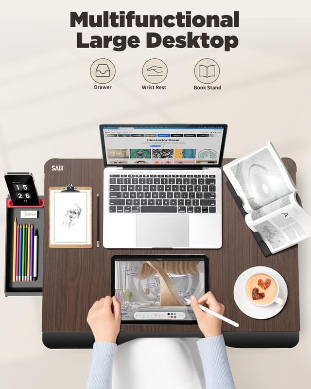 Detalle 2 de SAIJI XXL Laptop Tisch Bett Klappbar Schwarz