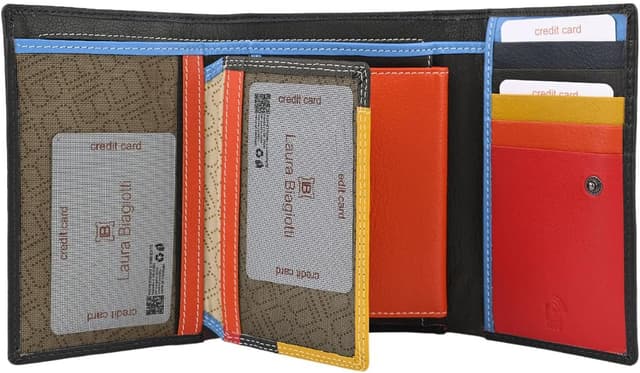 Detalle de Laura Biagiotti portafoglio donna in vera pelle con interno multicolore, spazioso e con scatola regalo