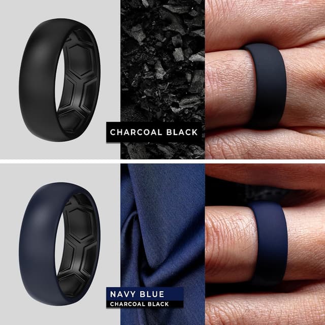 Detalle de ThunderFit Men’s Patterned Silicone Rings (8mm) — Hypoallergenic Active Wedding Band Alternative, Variety Multipack