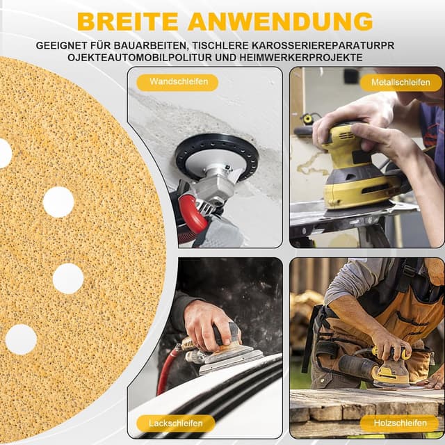 Detalle 2 de Huopueit 80er Set Schleifpapier 125 mm Klett – 40er Körnung für 8-Loch Exzenterschleifer