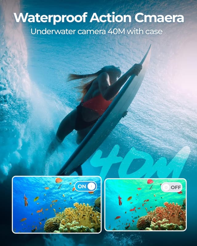 Detalle de TIMNUT 4K 60FPS Action Cam subacquea fino a 40 m con Wi‑Fi, telecomando e scheda SD da 64 GB