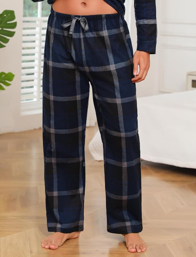Detalle 2 de ENJOYNIGHT men’s flannel cotton plaid pyjama bottoms with drawstring