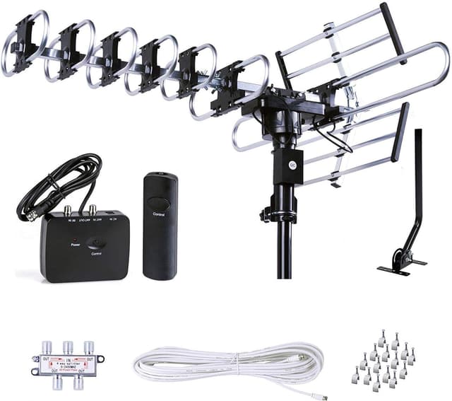 Detalle de Five Star Outdoor HD TV Antenna with Motorized 360° Rotation (Up to 200 Miles) + Installation Kit