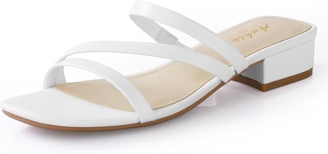 Detalle de Ankis Black Nude White Strappy 1-Inch Low Chunky Block Heels for Women (Square Open Toe, Slip-On Slides)