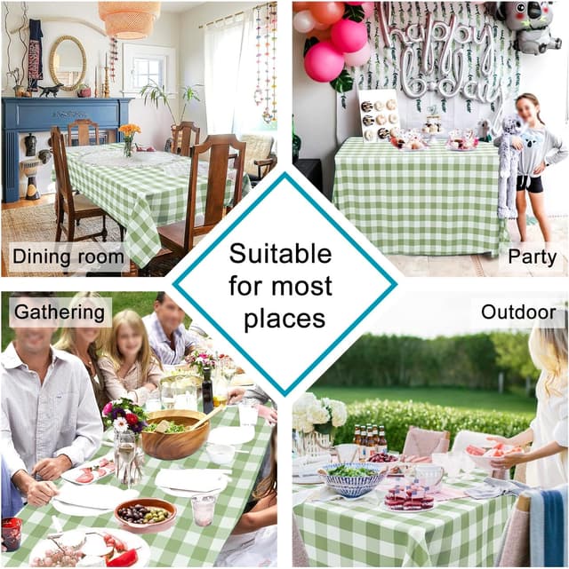 Detalle 2 de Hiasan Checkered Tablecloth (70 x 90 Inch) — Waterproof Gingham for Outdoor Picnics & Dinner Tables