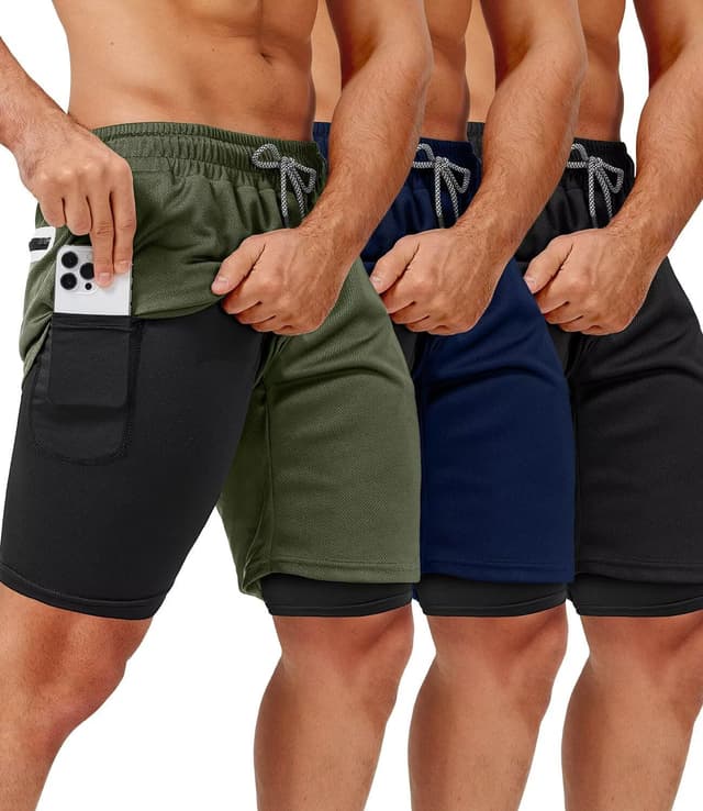 Thumbnail 6 de OCYMA 3-Pack 2-in-1 Men’s Gym Shorts with Compression Liner, Pockets & Towel Loop (7 inch)