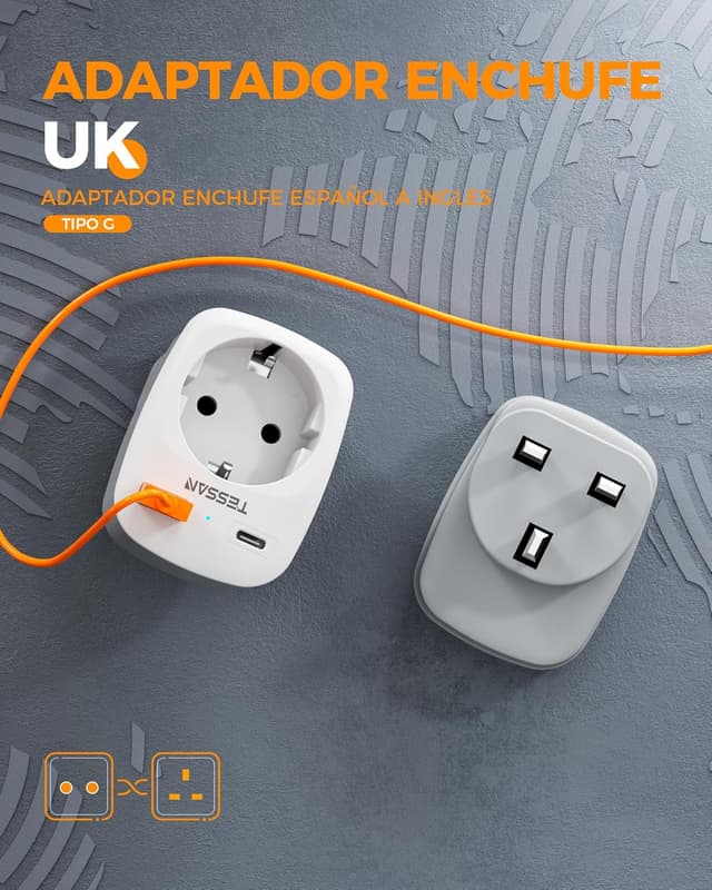 Detalle 2 de TESSAN Adaptador Enchufe UK 3 en 1