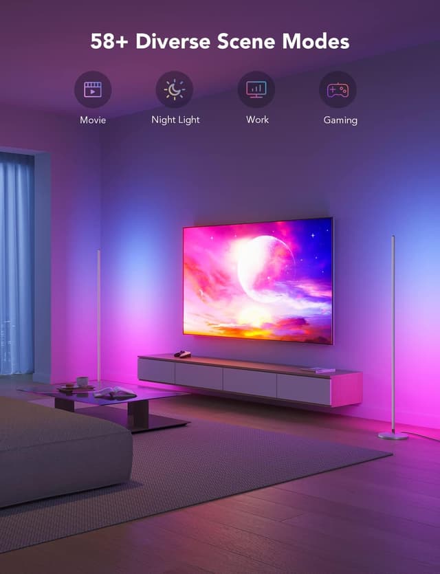 Detalle de Govee LED Floor Lamp RGBIC (Corner Lamp, Silver) with 61 Scene Modes & Music Sync