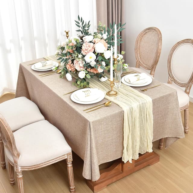 Detalle 2 de Fitable Faux Linen Tablecloths for Rectangle Tables (2-Pack, Water & Stain Resistant) — Beige