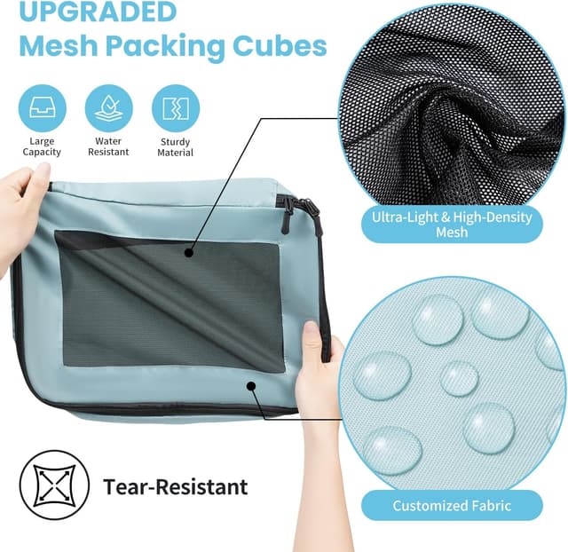 Detalle de Prezon Packing Cubes for Suitcase 8 Set (Teal) – lightweight luggage organisers for travel