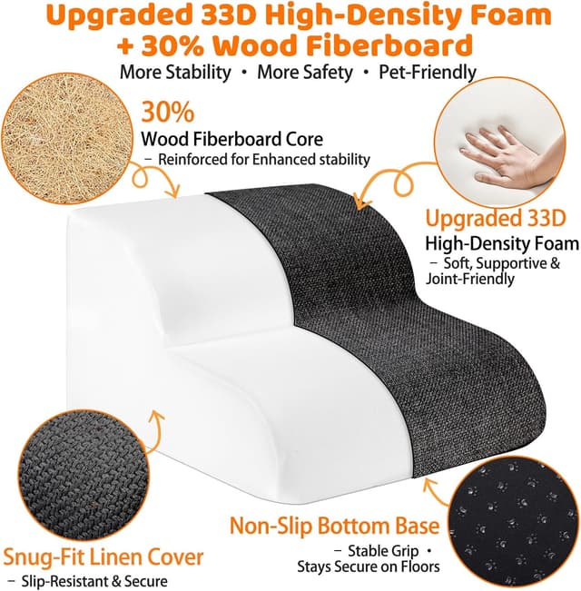 Detalle de Gimars Scaletta per cani extra lunga e robusta in schiuma 30D, a 2 gradini per divano (nera)