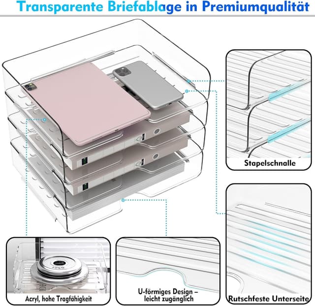 Detalle de 4 Stück Acryl Briefablage A4 stapelbar