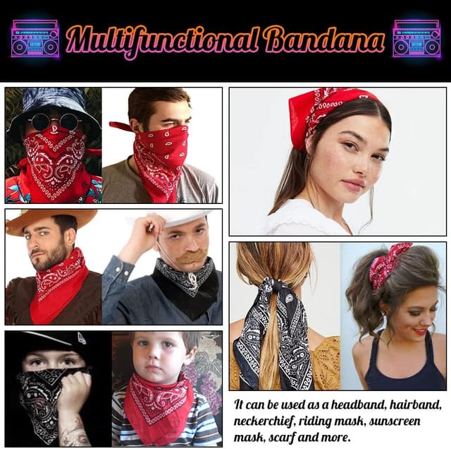 Detalle de Aomig Rocker Punker Kostüm-Set: Bandanas, Goldkette und Sonnenbrille im 80/90er-Style