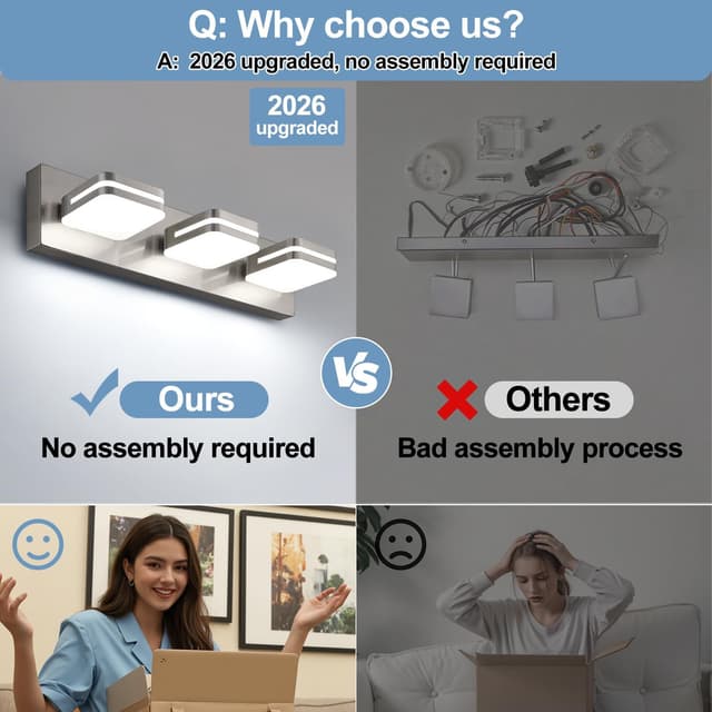 Detalle 2 de 360° Rotatable LED Bathroom Vanity Light Fixtures, 1300LM Brushed Nickel Acrylic Vanity Lights (Natural White 5000K)