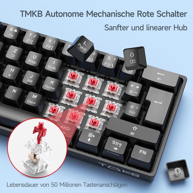 Thumbnail 2 de TMKB T61SE Gaming Mechanische Tastatur (61 Tasten) mit deutschem QWERTZ und roten Schaltern