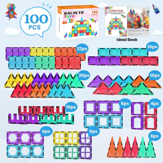 Detalle de Paaxido Magnetic Tiles 100-piece STEM blocks
