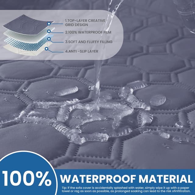 Detalle 2 de Ystyle copridivano impermeabile 2 posti con braccioli, antiscivolo e tasche laterali, blu grigio