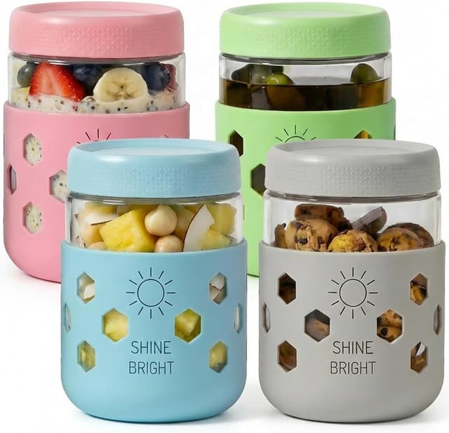 Detalle de 16 oz Mason Jars Overnight Oats Containers 🍶