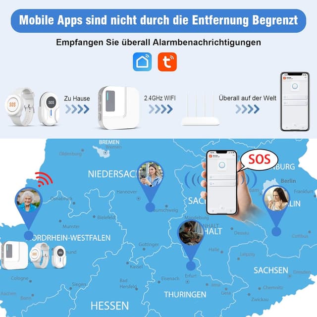 Thumbnail 2 de DAYTECH Notrufknopf für Senioren 1 Empfänger