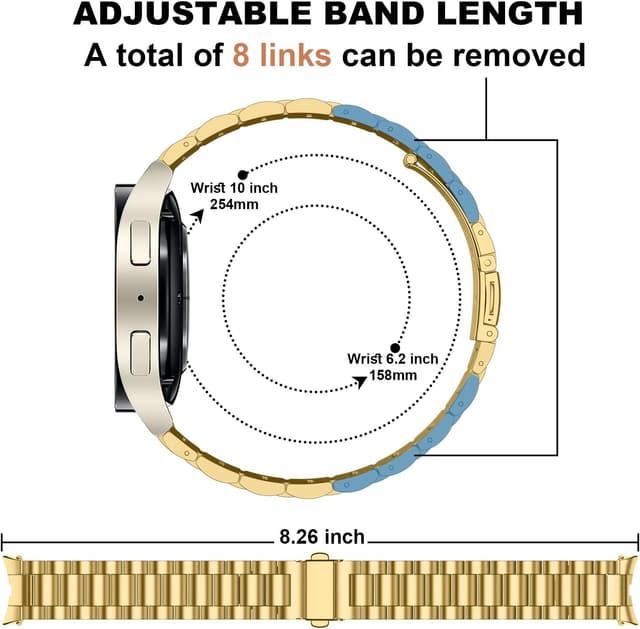Detalle de Suphart No-Gap Stainless Steel Metal Band for Samsung Galaxy Watch 7/6/5/4 (Gold, 44mm/40mm/47mm/43mm/45mm)