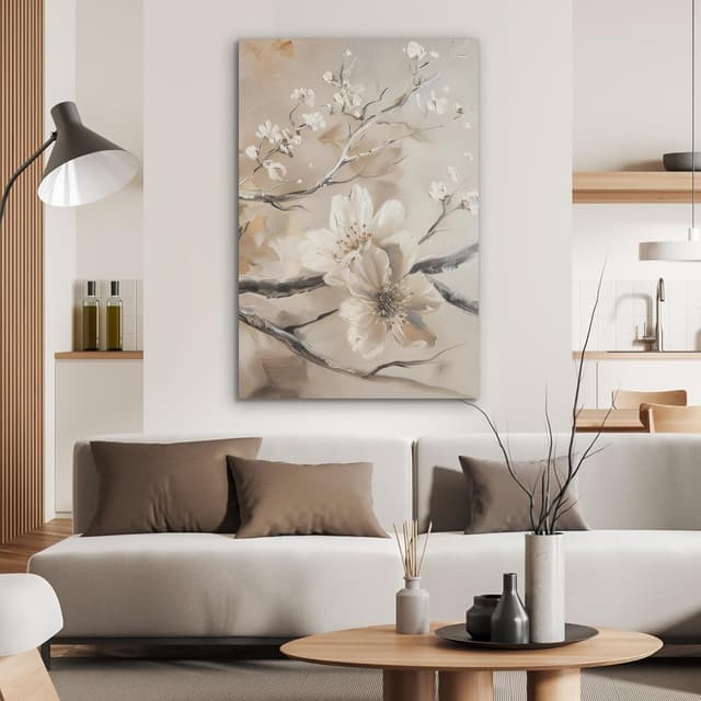 Detalle 2 de Décoration murale feutrée MuchoWow 60x90 cm – panneaux décoratifs acoustiques fleurs, blanc