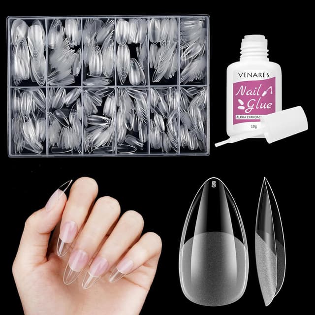Detalle de Almond Medium Soft Gel Tips – Venares 500 Stück Full Cover Nageltips kurz (12 Größen) für Gel-Nägel