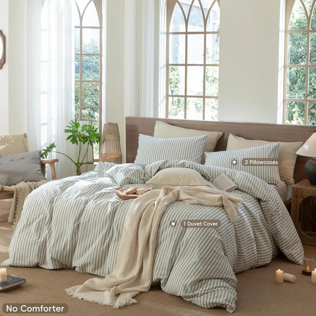 Thumbnail 1 de MooMee Striped Duvet Cover Set King 104"x90"