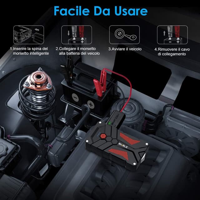 Detalle de BIUBLE Avviatore Batteria Auto 3000A portatile 12V con torcia LED e power bank 12800 mAh