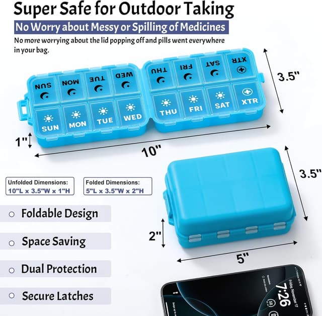 Thumbnail 1 de Foldable Weekly Pill Organizer 7-Day, 2x Daily ๐