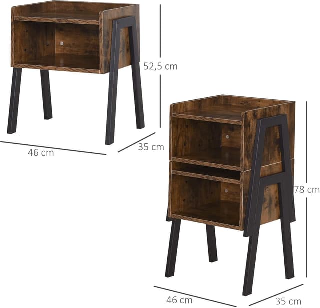 Thumbnail 6 de HOMCOM lot de 2 tables de chevet empilables style industriel 46 x 35 x 52,5 cm