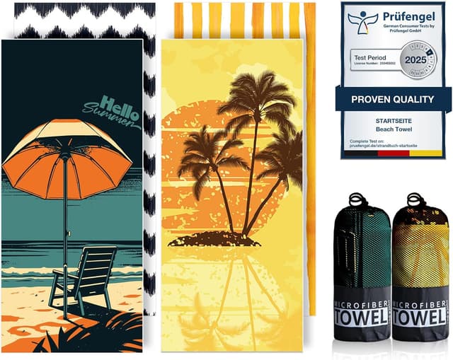 Detalle de Microfibre Beach Towels for Adults 200x90cm (2 Pack) – 250 GSM Sand Free Quick Dry Towels in Gift Box