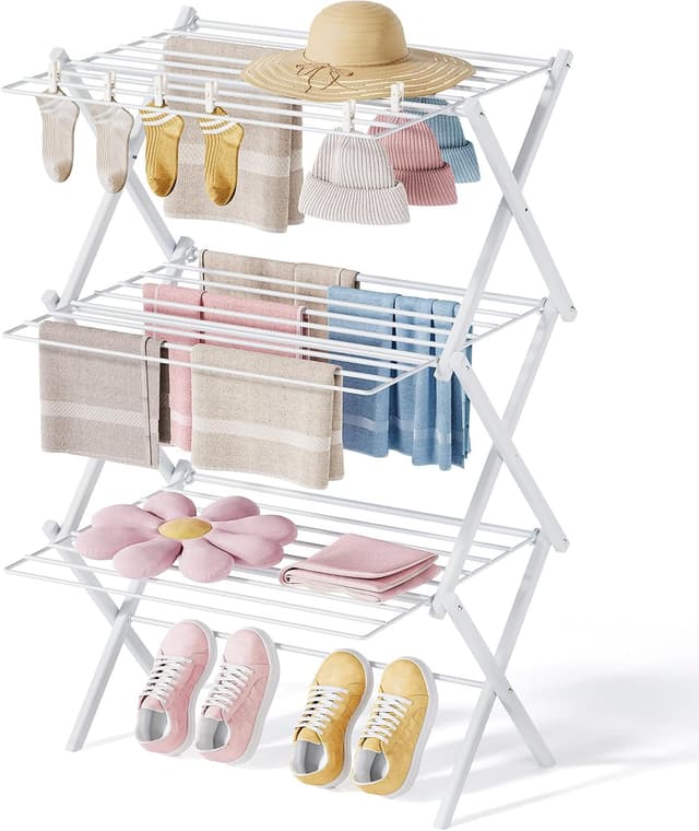 Detalle de SYKIARIOL 3-Level Foldable Clothes Airer (52 x 54 x 114cm) – Space-saving indoor drying rack