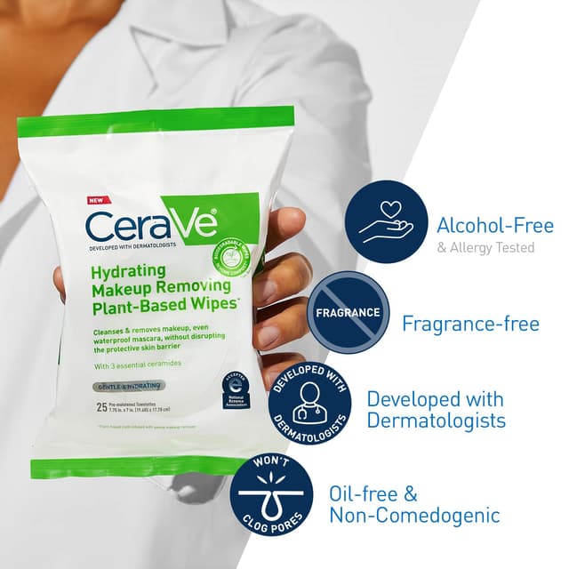 Thumbnail 4 de CeraVe Makeup Remover Wipes — Plant-Based, Fragrance-Free Hydrating Face Cleansing Wipes (25 ct)