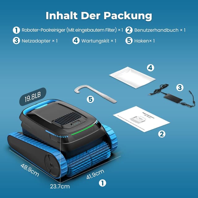 Detalle de BOTLUXE PC20 Poolroboter (2026 Upgrade) mit App-Steuerung, Boden-, Wand- & Wasserlinienreinigung für Pools bis 170 m²