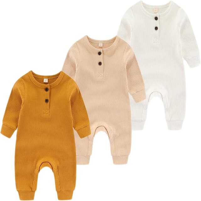 Detalle de Chamie Baby Strampler Neugeborenes gestrickt – Langarm-Jumpsuit fußlos für Jungen & Mädchen (0–24 Monate)