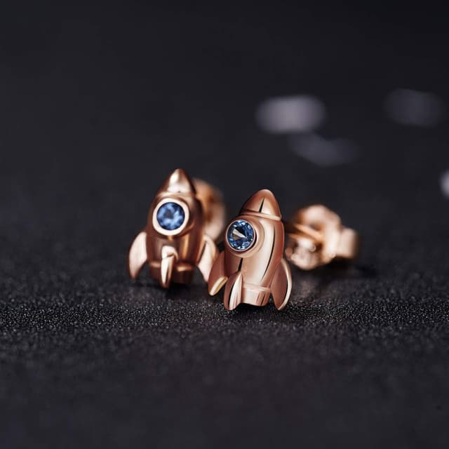 Detalle de VIKI LYNN Ohrringe aus 925er Sterlingsilber für Damen und Mädchen – Raumschiff/Rakete mit blauem Zirkonia