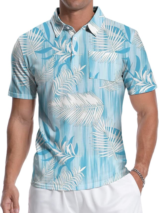 Detalle 2 de MLANM men’s short-sleeve polo shirts (printed) – lightweight stretch golf/casual tee